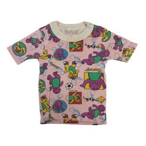 Vintage 90s Barney BJ Billy Short Sleeve Pajama Shirt Size 12 Months
